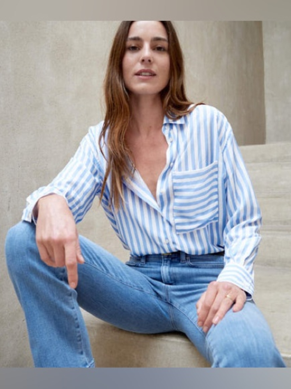 AYR The Plunge Pool Light Blue and White Striped Button-Up Shirt